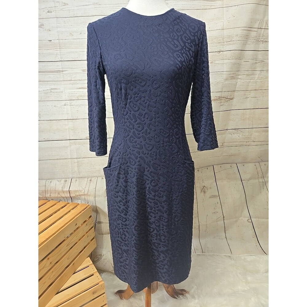 J. McLaughlin Navy Leopard Weave Knit Dress Women's Size Small Pockets Stretch